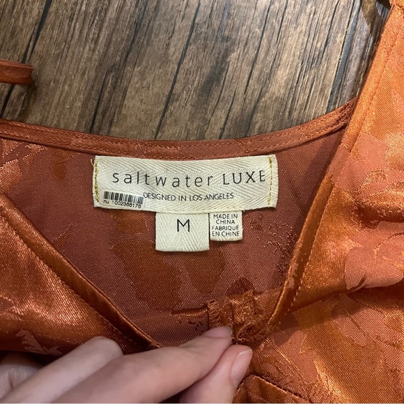 Saltwater LUXE Anthropologie Burnt Orange Satin Midi Dress - Picture 2 of 5